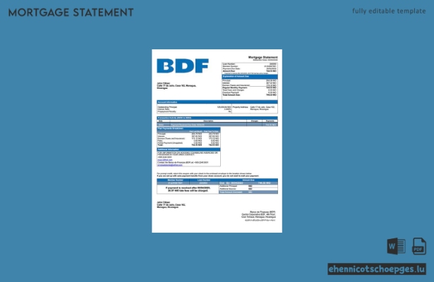 Nicaragua Banco de Finanzas BDF Hypothekenabrechnung Word- und PDF-Beispielvorschau